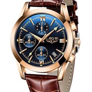 LIGE Men's Chronograph Leather Watch