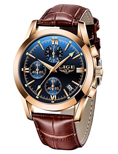 LIGE Men's Chronograph Leather Watch