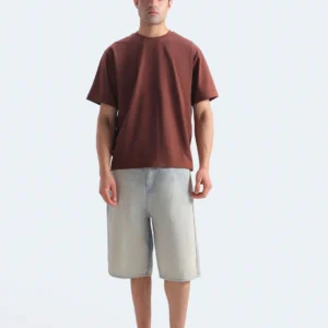 Men's Brown Crew Neck T-Shirt and Denim Shorts Set