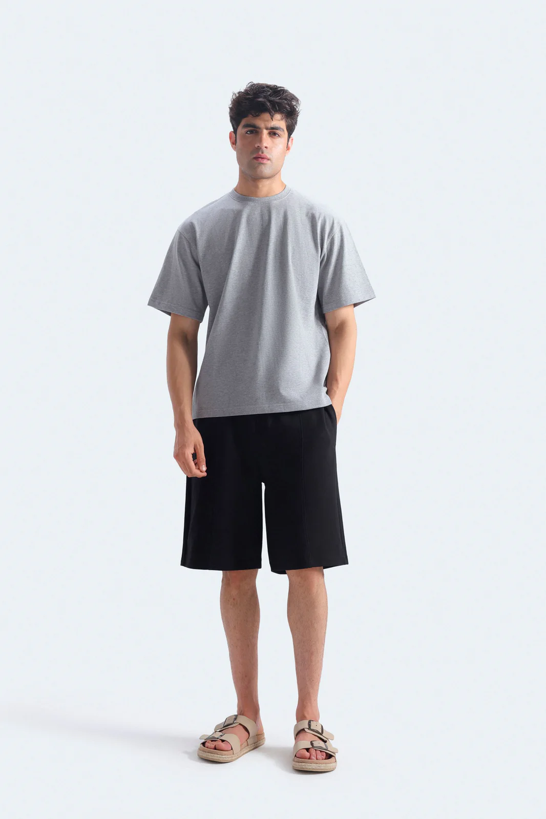 Men's Essential Grey T-Shirt and Black Shorts Set